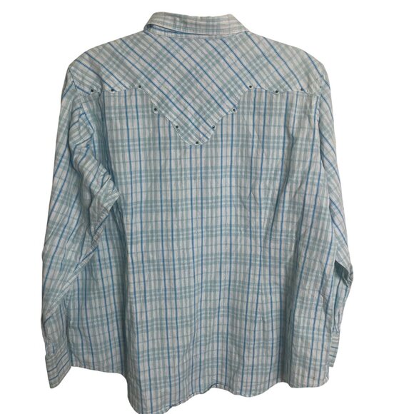 Ariat Western‎ Shirt Mens XXL Blue Plaid Rhinestone Snap Cowboy Rodeo - Picture 4 of 10
